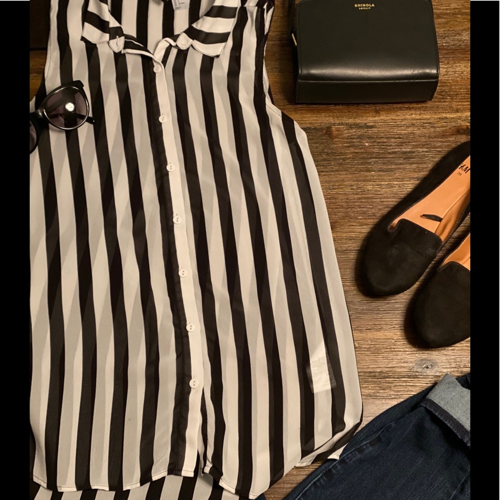 H&M divided striped sheer button up vest